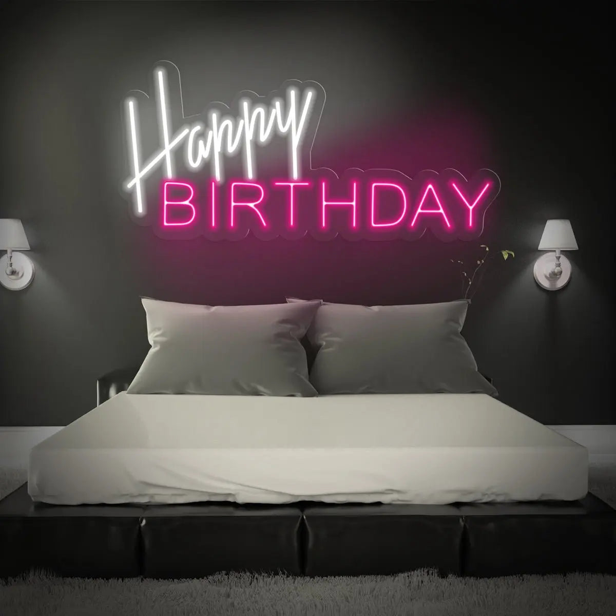 Happy Birthday text neon sign